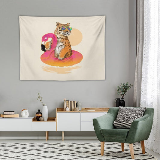 Chillin, Flamingo Tiger Tapestry