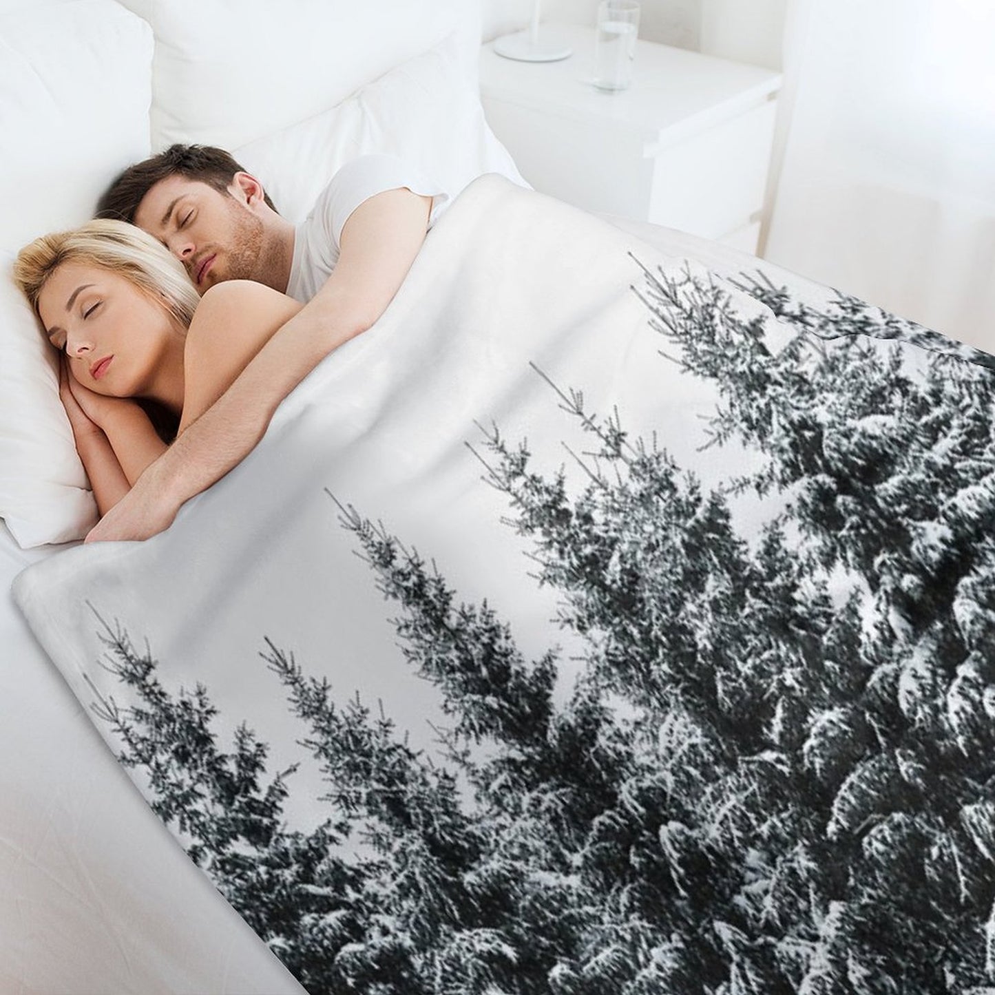 The White Bunch Misty Moody Foggy Milky Winter Wonderland Forest With Cascadia Trees Covered In Magic Fog Throw Blanket