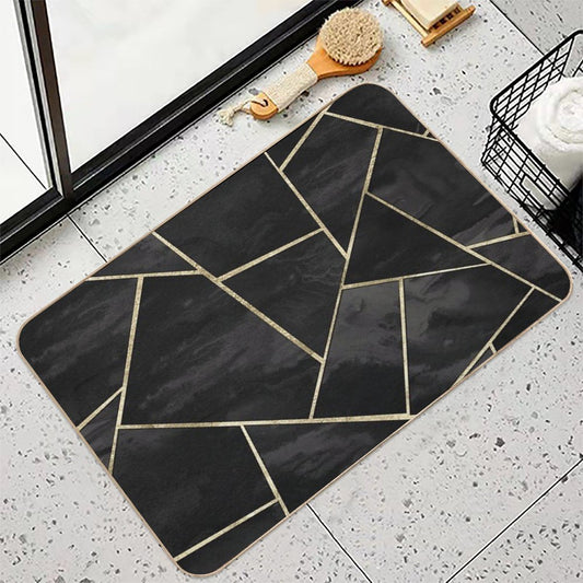 Dark Black Ink Gold Geometric Glam #1 #geo #decor #art Bath Mat