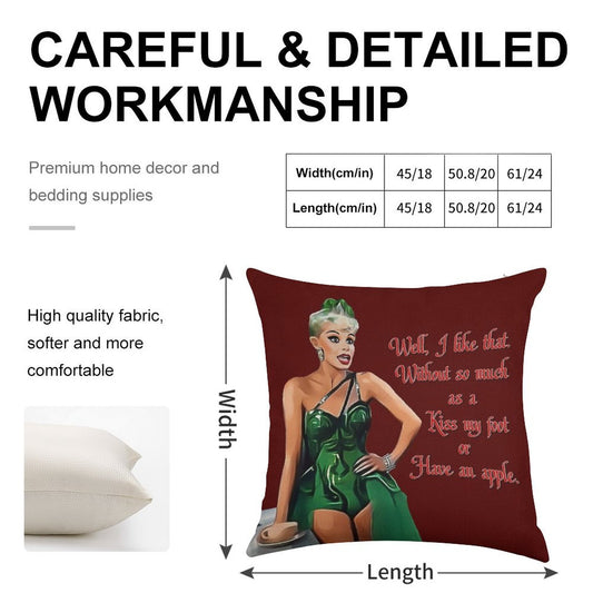 White Christmas - Kiss My Foot Or Have An Apple - Red Linen Throw Pillow Cover