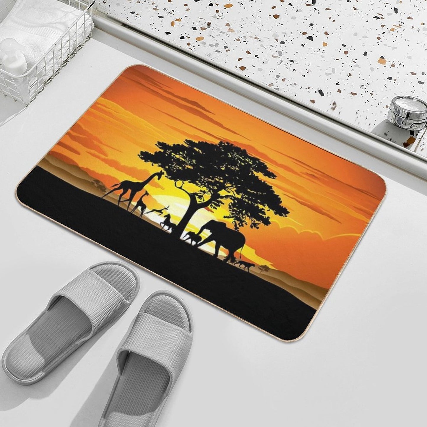 Wild Animals on African Savanna Sunset Bath Mat