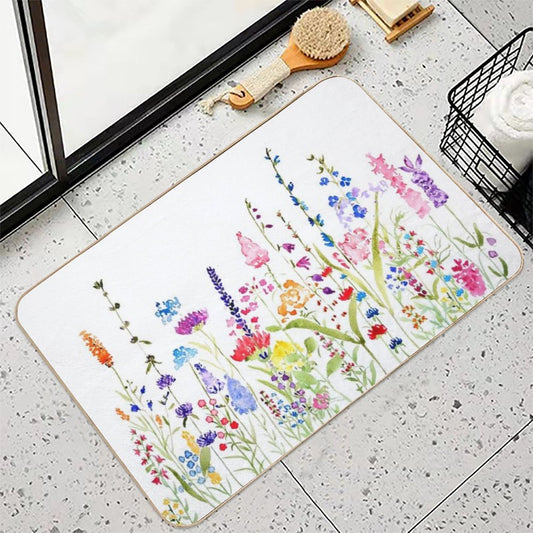 Hand Painted Colorful Wild Flower Field Bath Mat