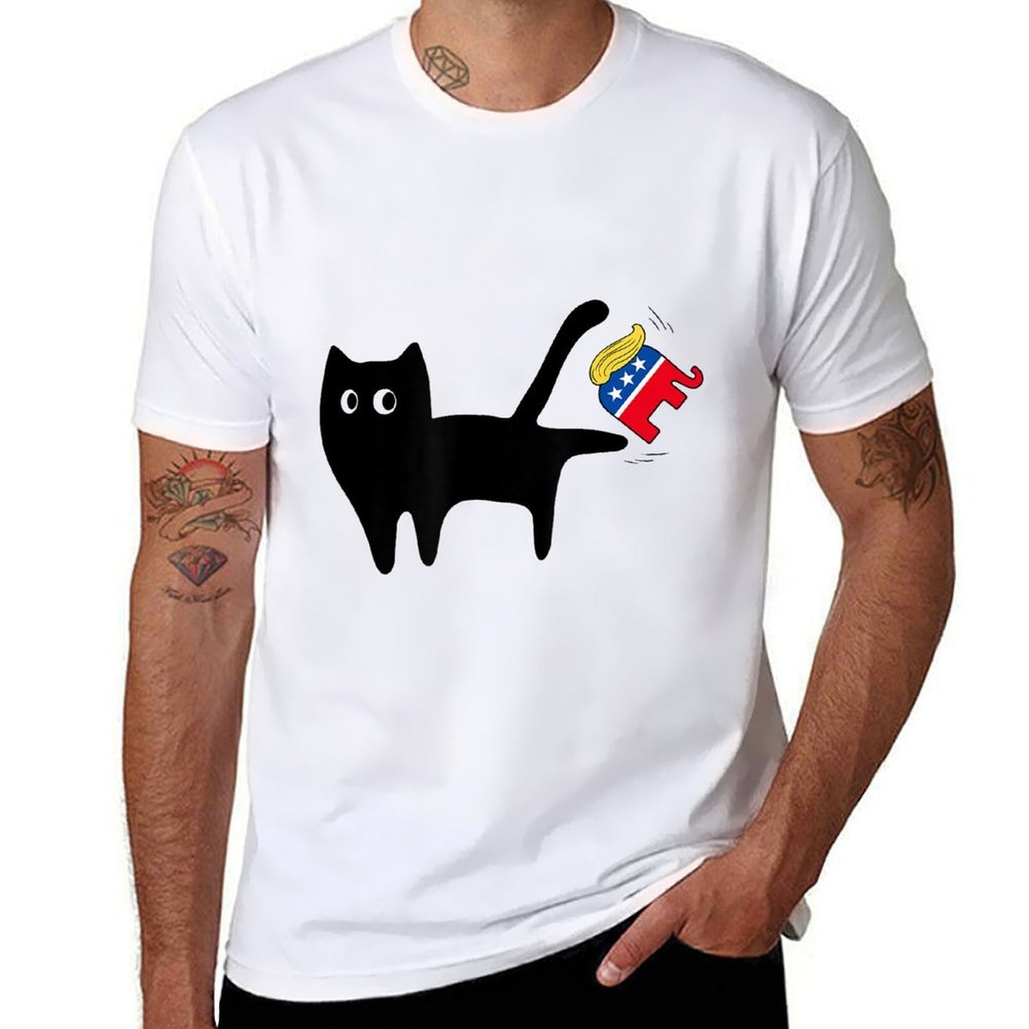 Black Cat Vs Elephant Anti Trump Funny 4th of July Men Women Breathable T-Shirt