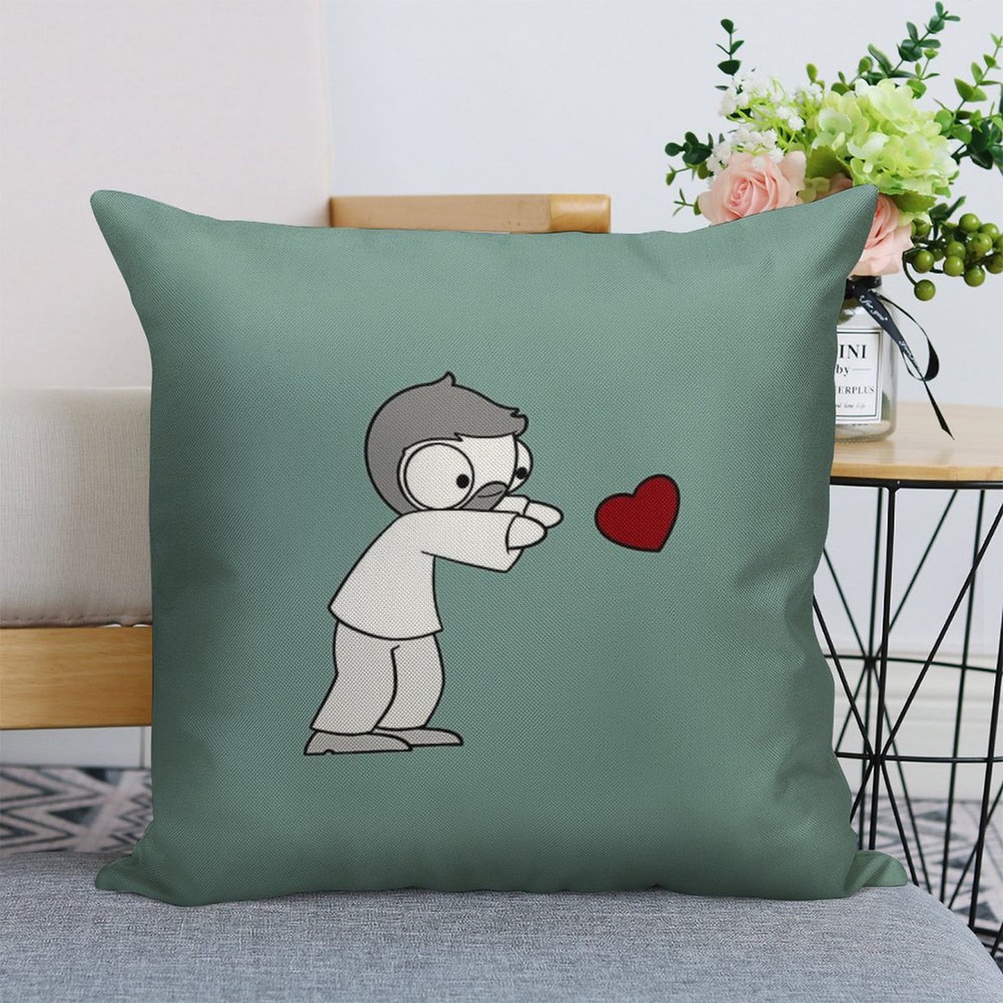 John Hearts Linen Throw Pillow Cover