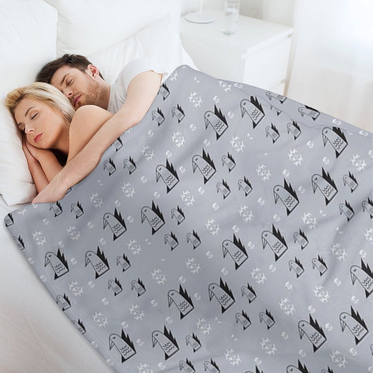 Birds And Eyes Steel Blue Throw Blanket