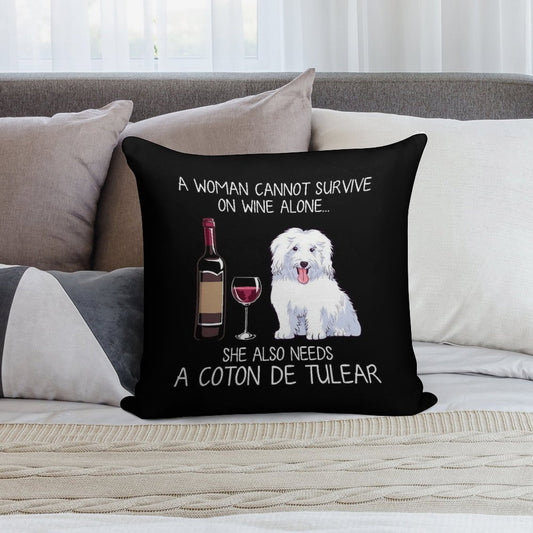 Coton De Tulear And Wine Funny Dog Soft Multiple Sizes Throw Pillow