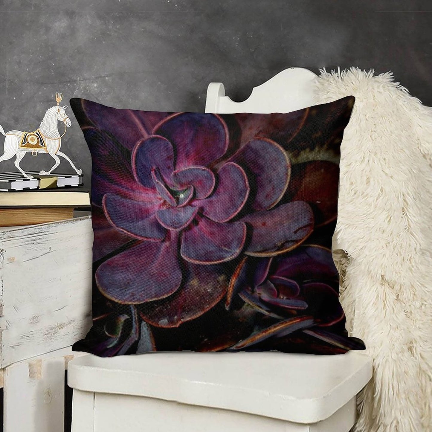 Velvet Aubergine Cactus Linen Throw Pillow Cover