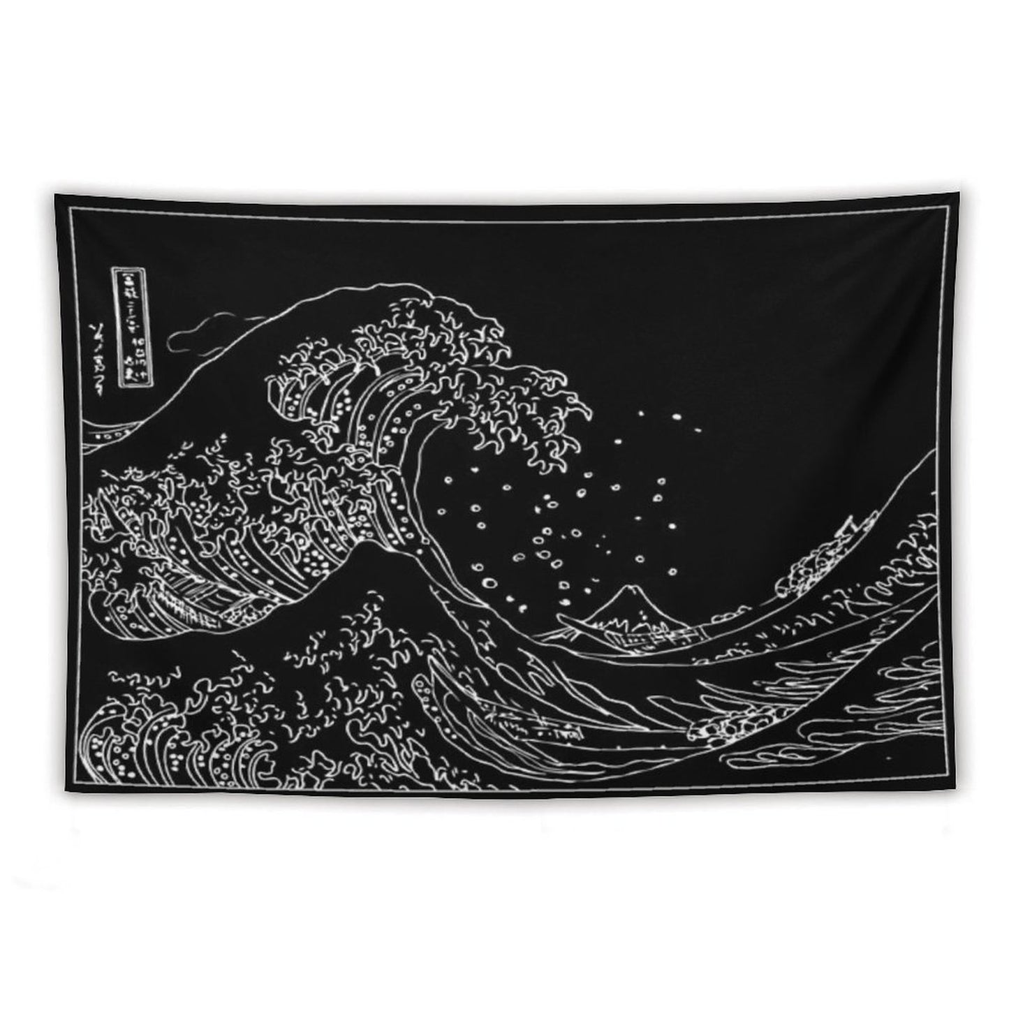 Great Wave Outline Black And White Tapestry