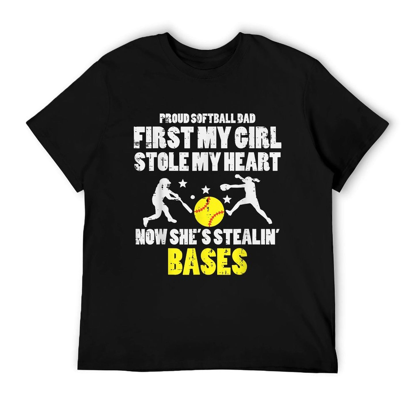 Softball Dad Girl Stole My Heart Stealing Bases Fathers Day T-Shirt