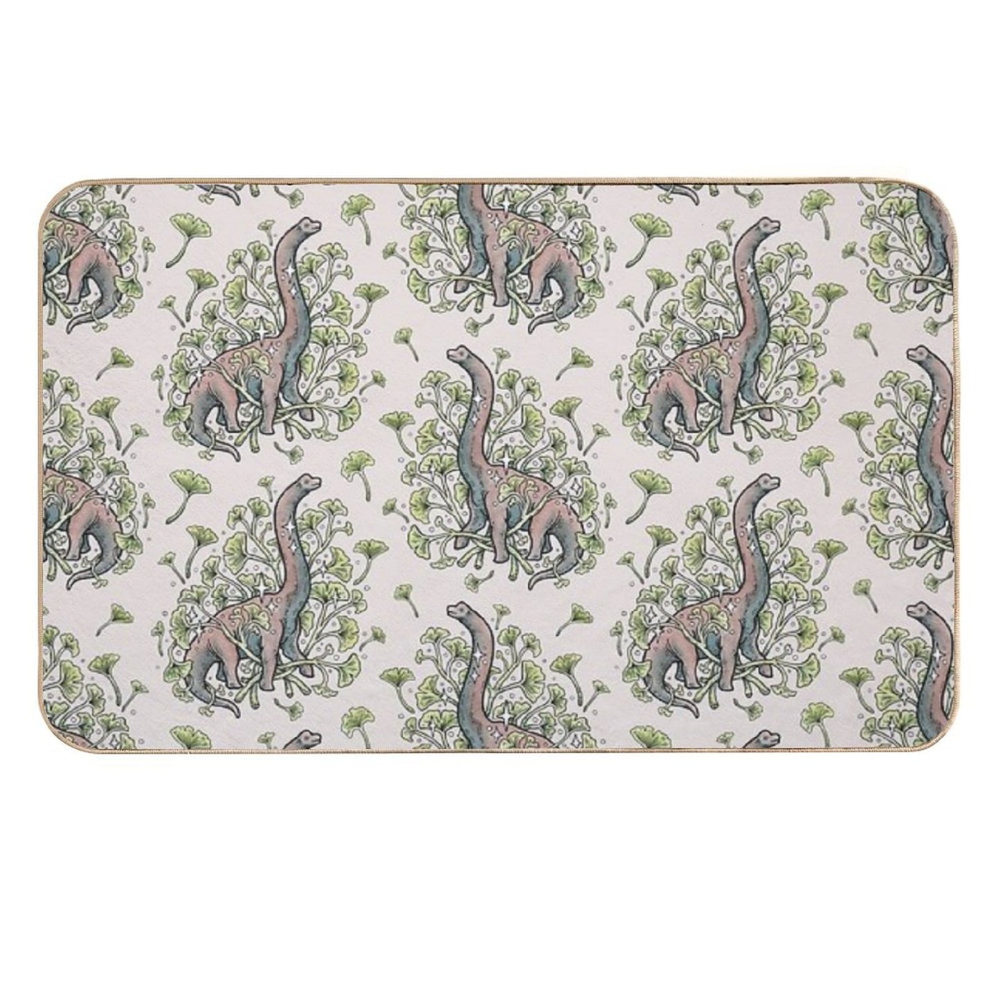 Brachio Ginkgo Calm Color Palette Dinosaur Botanical Art Easy Maintenance Bath Mat