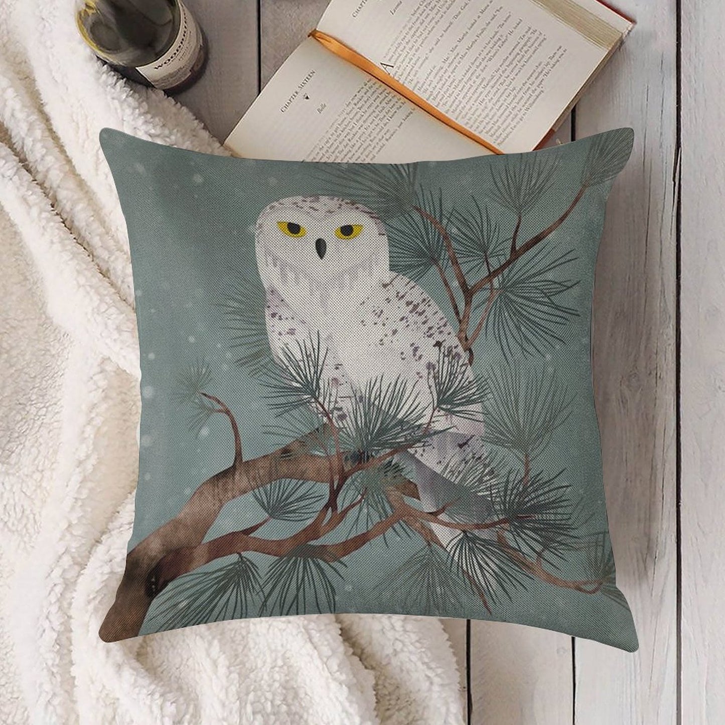 Snowy Linen Throw Pillow Cover