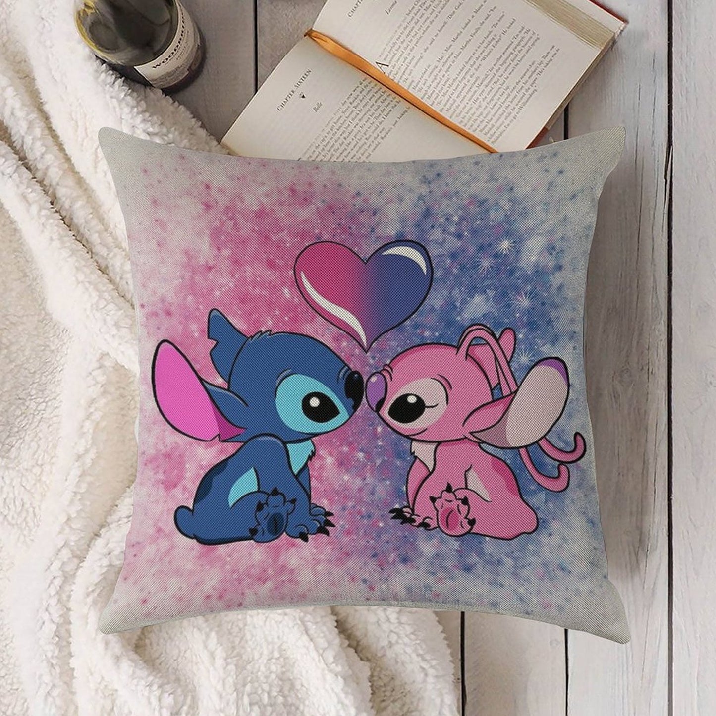Stitch And Angel Linen Throw Pillow Cover
