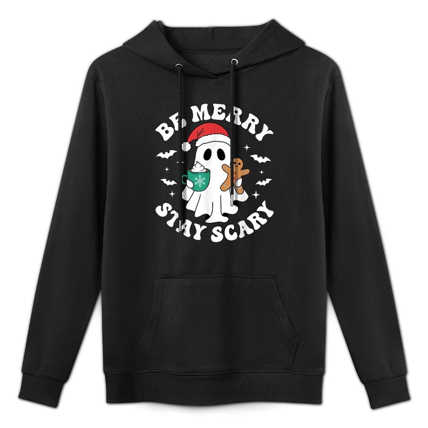 Be Merry Stay Scary Funny Santa Ghost Christmas Halloween Unisex Design Hoodie
