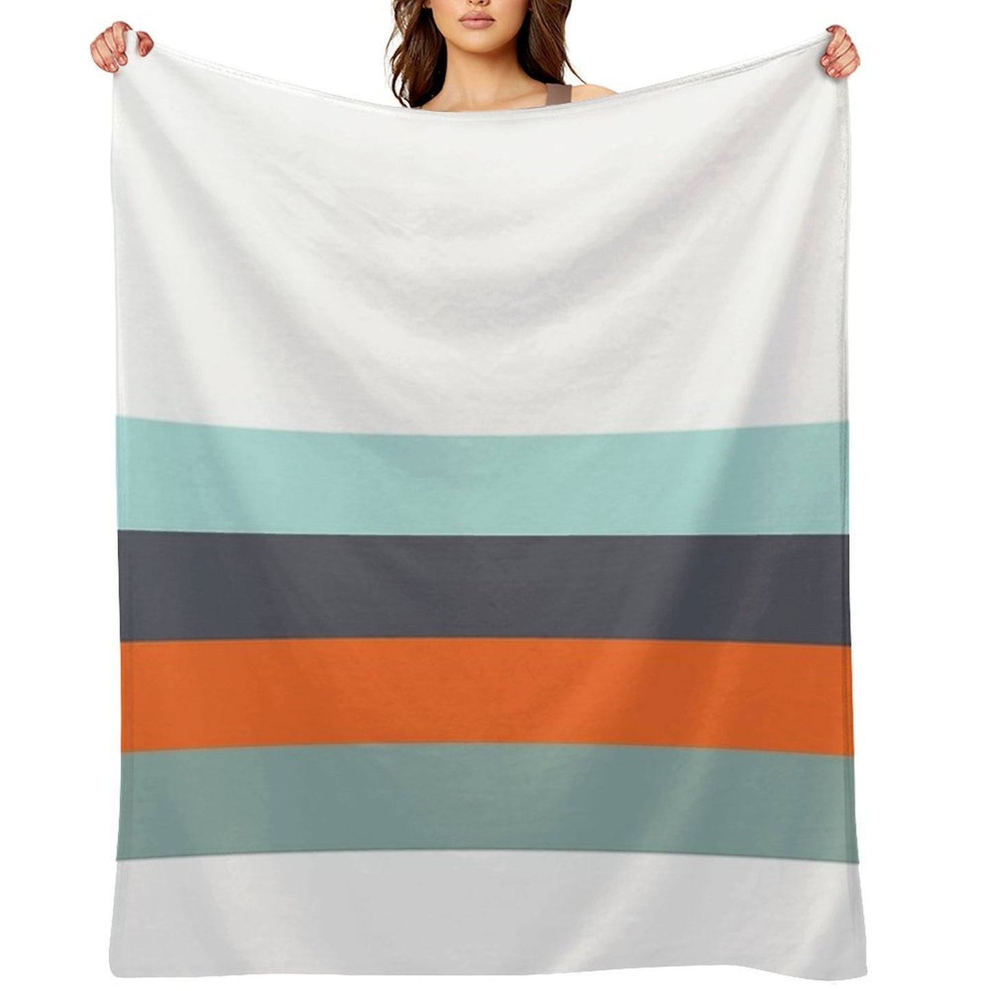 Low Stripe White & Blue Color Block Pattern Throw Blanket