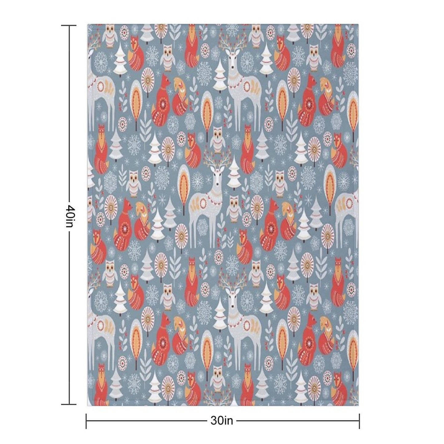 Seamless Pattern with Winter Forest, Deer, Owl And Fox. The Scandinavian Style. Throw Blanket
