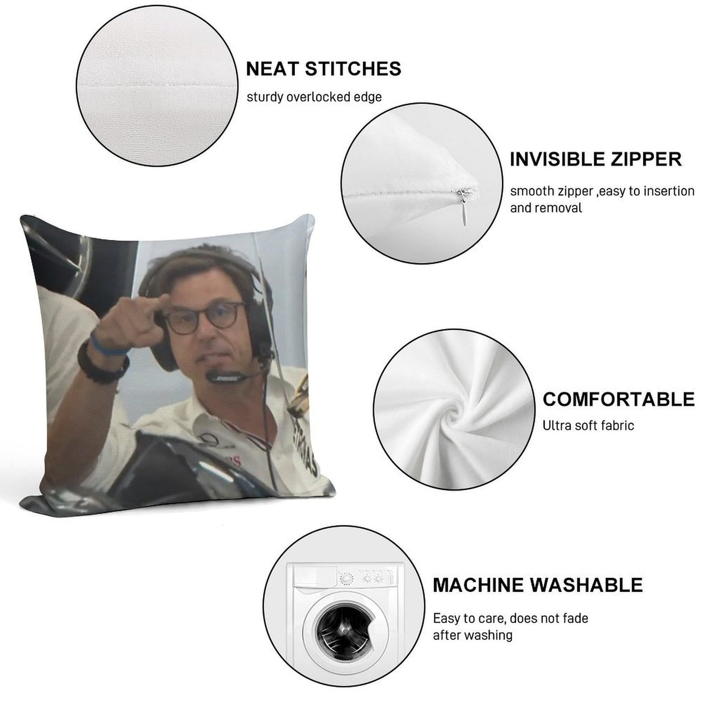 Toto Pointing at Camera Soft Hidden Zipper Throw Pillow