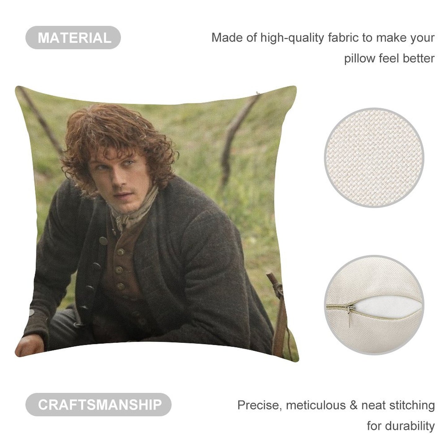 Jamie Fraser - Outlander Linen Throw Pillow Cover