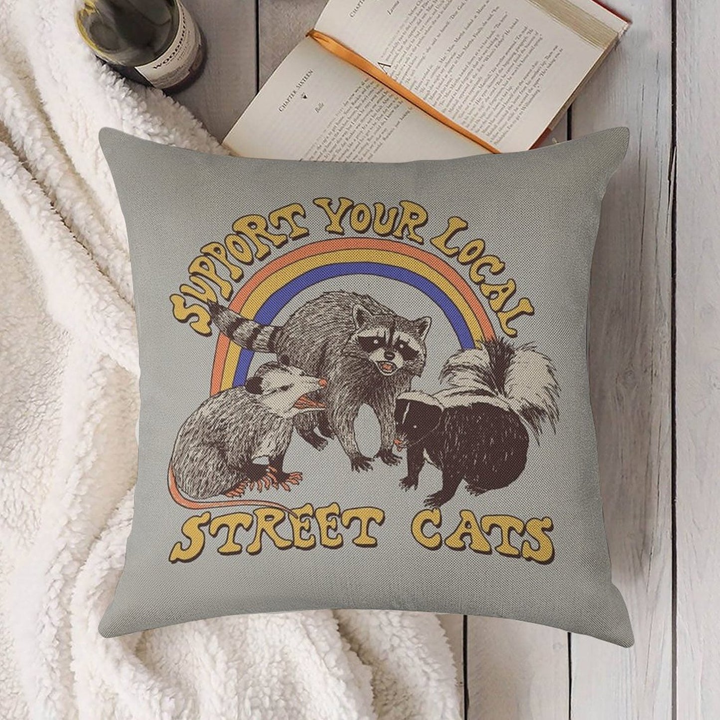 Street Cats Linen Throw Pillow Cover
