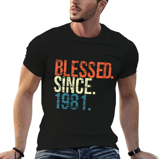 Womens Blessed Since 1981 40th Birthday Gifts Vintage Heathered Texture T-Shirt