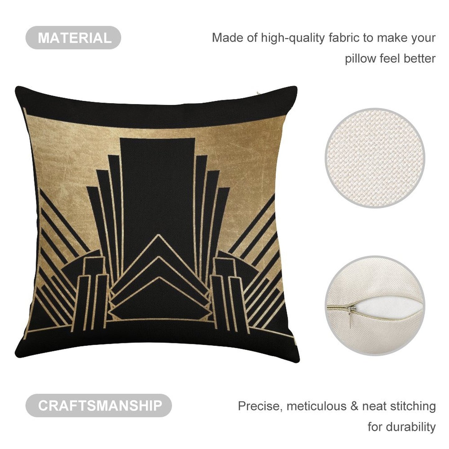 Art Deco Design Linen Throw Pillow Cover