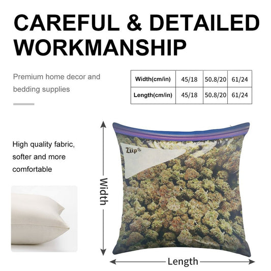Weed Zip Lock Cannabis Extra Large Dank Linen Throw Pillow Cover
