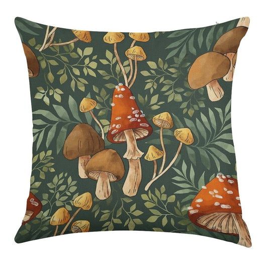 Woodland Mushroom Spray Linen Throw Pillow Cover