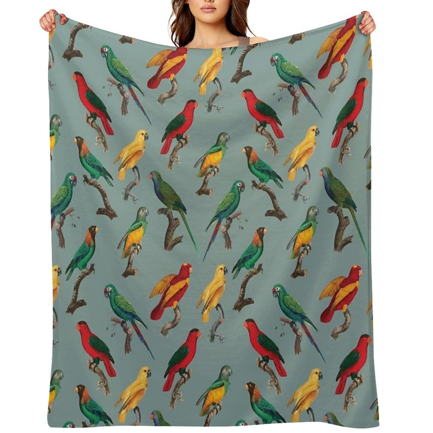 Vintage Parrot Pattern Throw Blanket