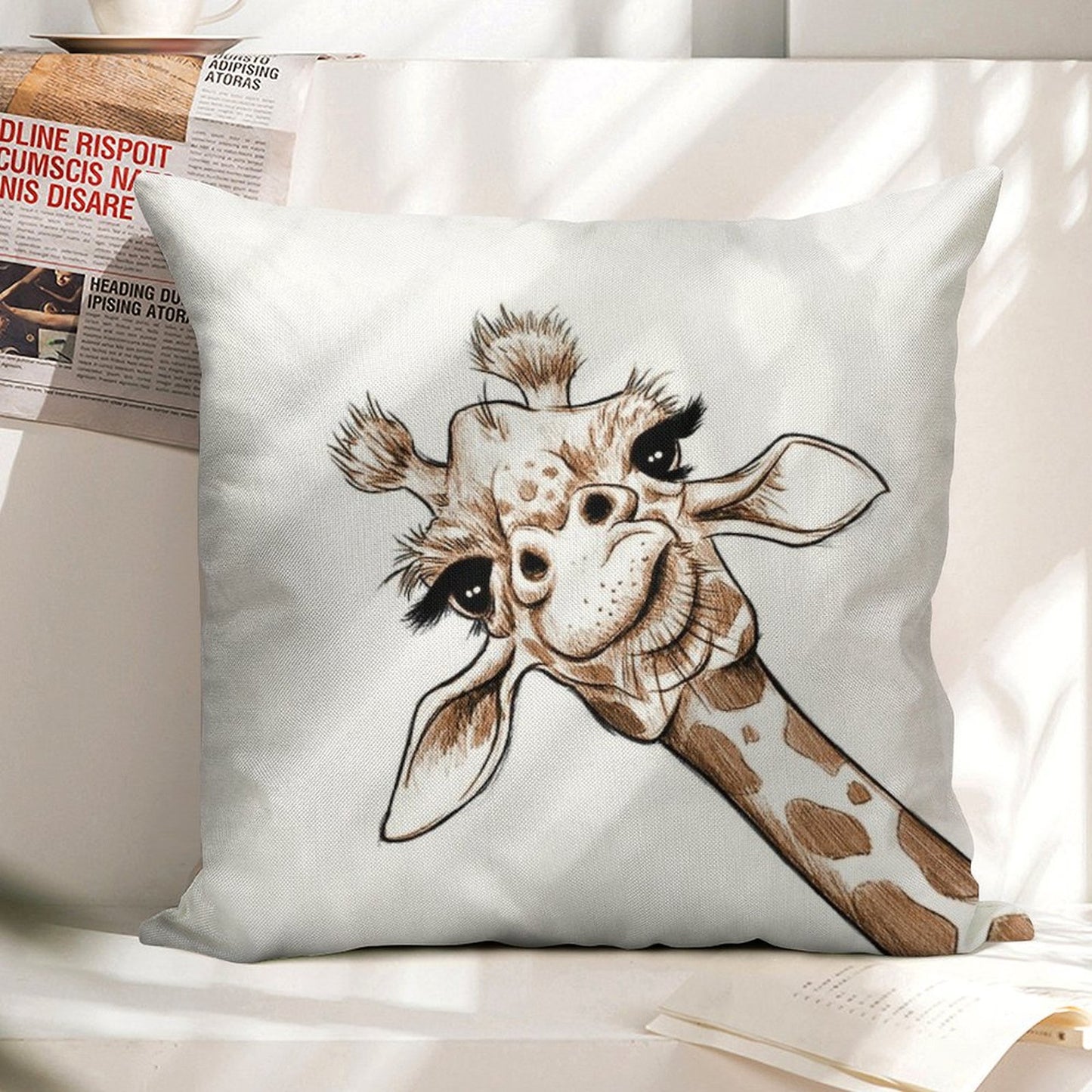 Sketch Giraffe Art Linen Throw Pillow Cover