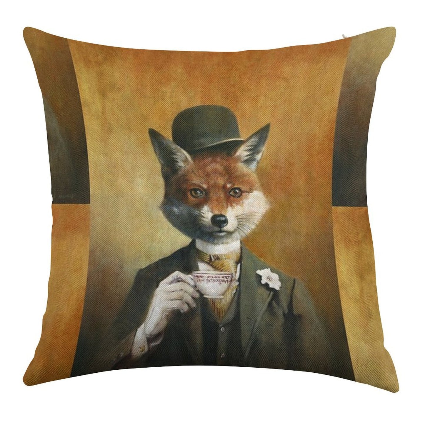 Teatime Mr Fox Linen Throw Pillow Cover