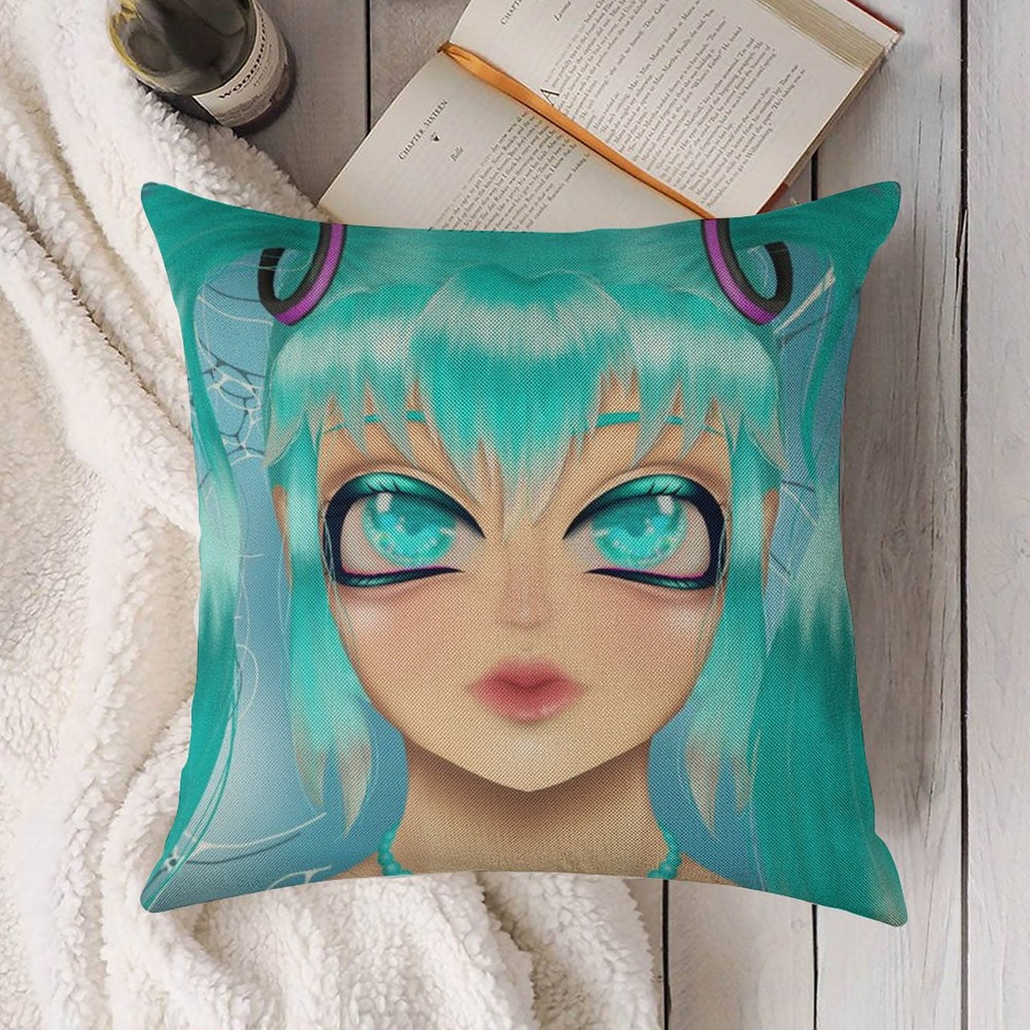 Hatsune Miku Deep Sea Lily Print Linen Throw Pillow Cover