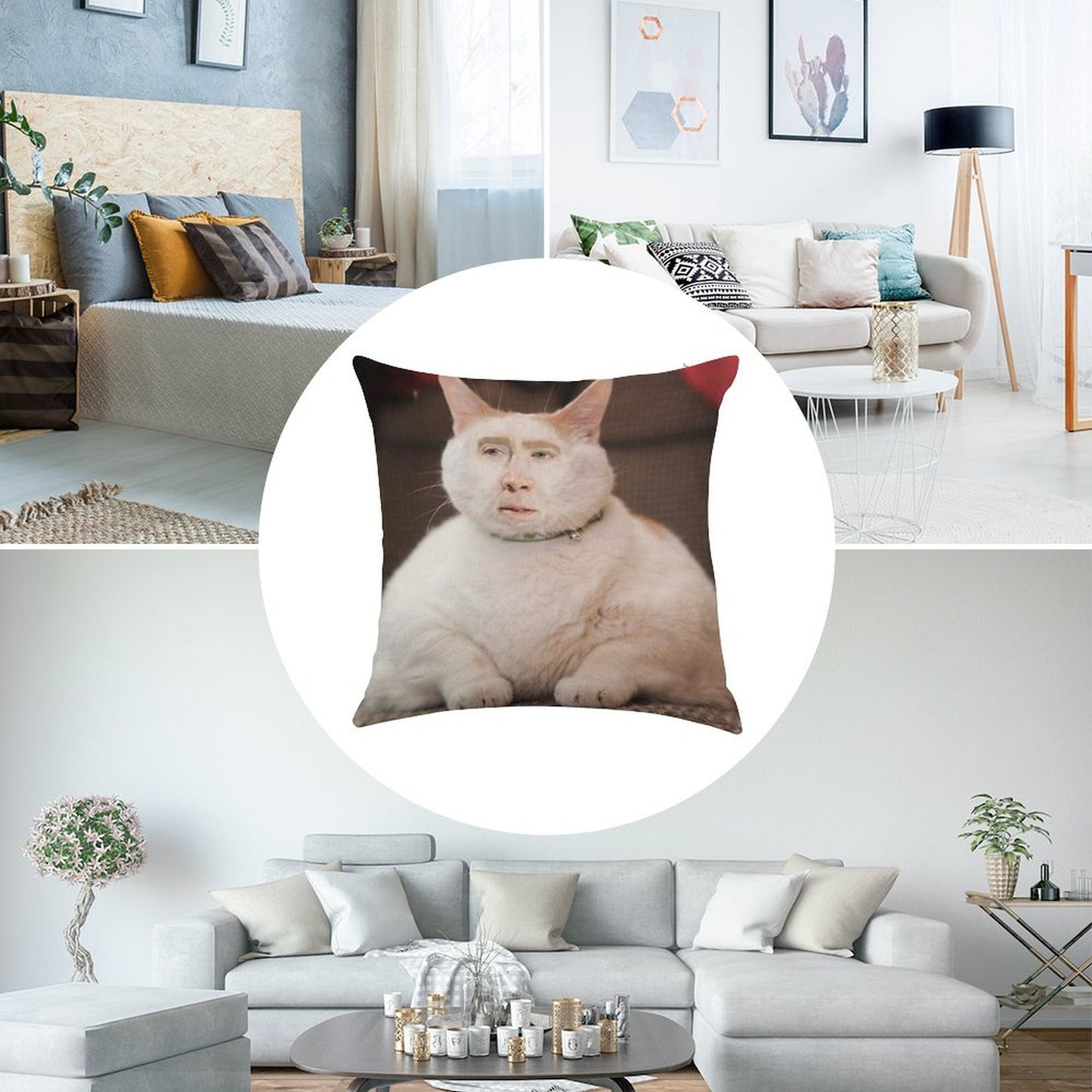 Nicolas Cage Cat Linen Throw Pillow Cover