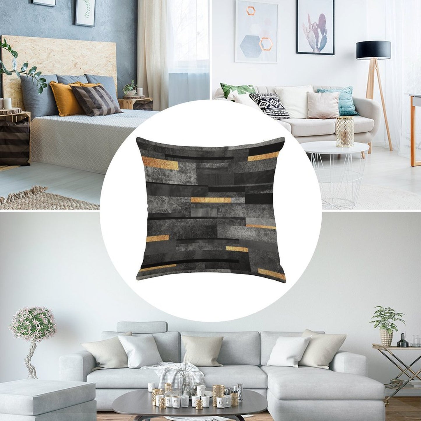 Urban Black & Gold Linen Throw Pillow Cover
