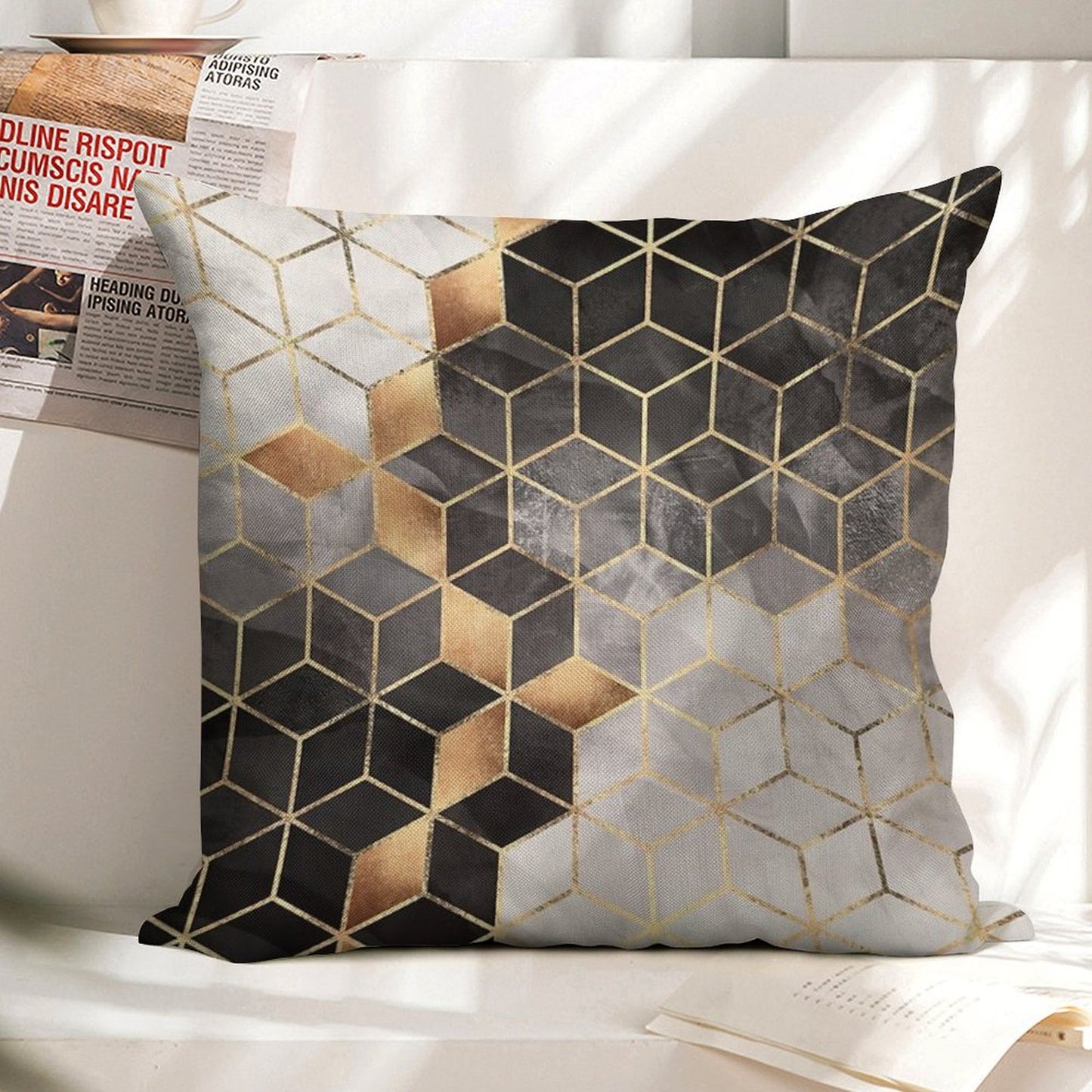 Smoky Cubes Linen Throw Pillow Cover