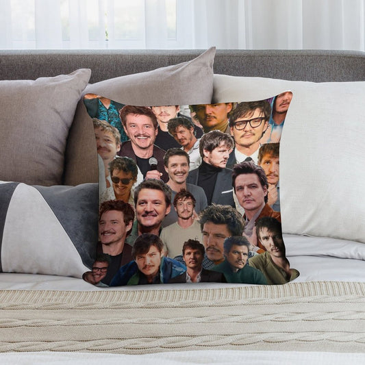 Pedro Pascal Photo Collage Soft Luxury Feel Throw Pillow