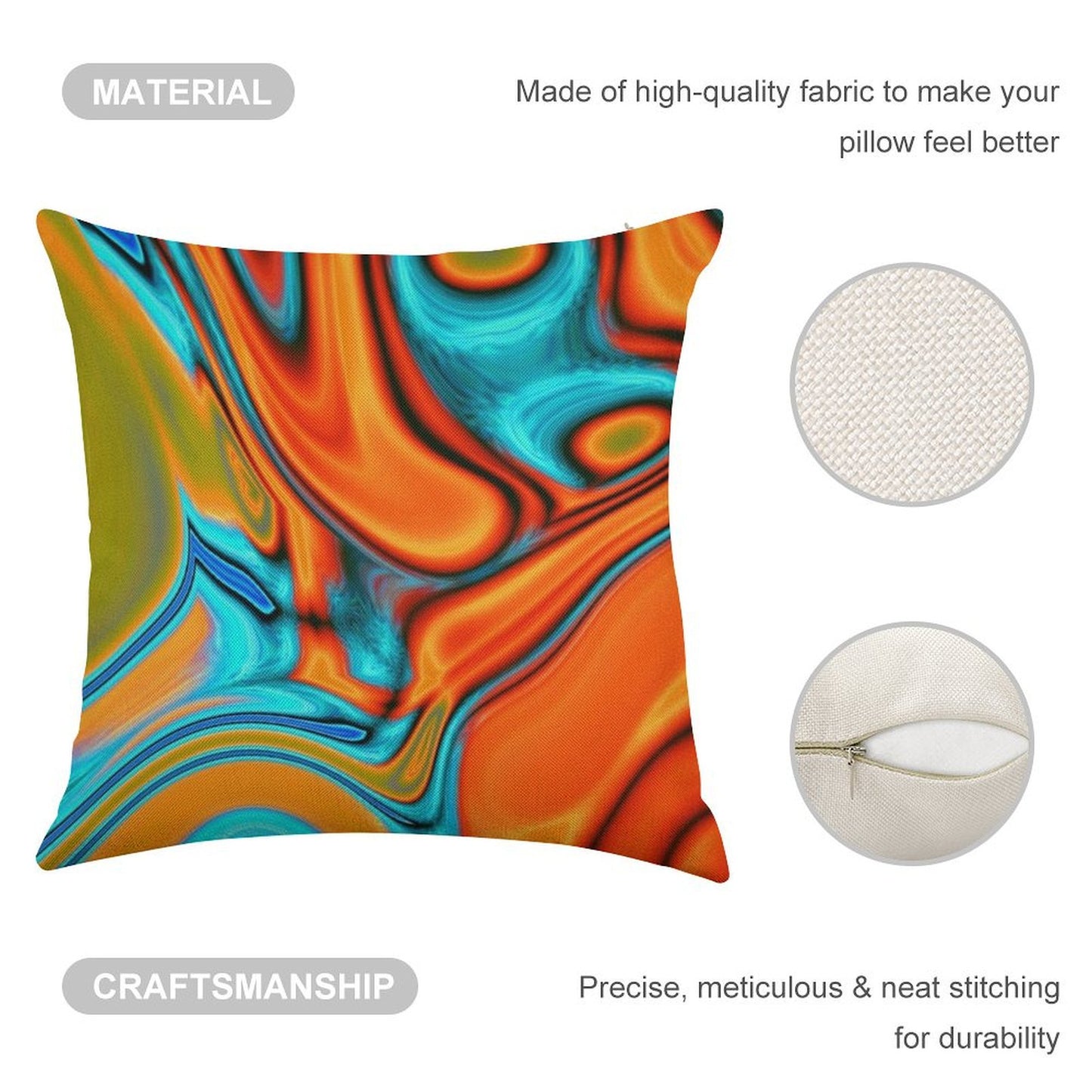 Vivid Modern Southwest Hipster Turquoise Orange Swirls Linen Throw Pillow Cover