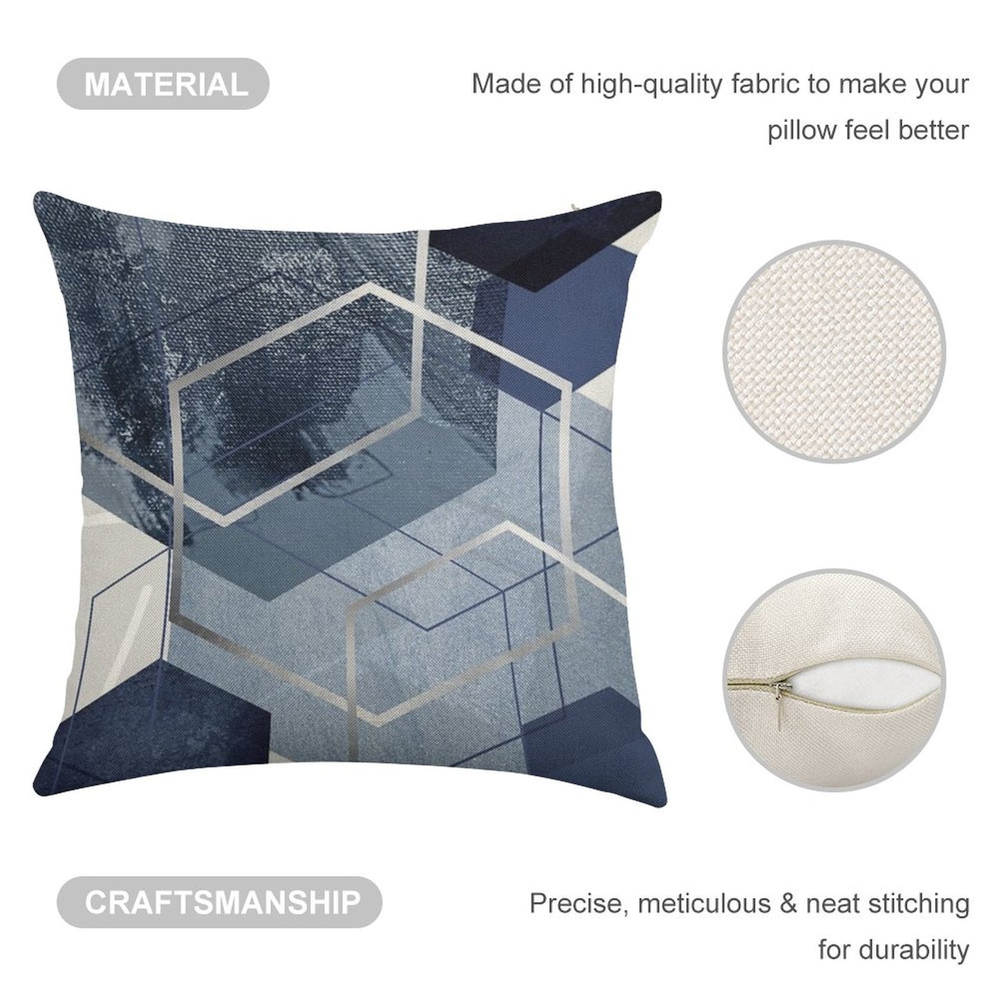 Blue And Grey Geo Linen Throw Pillow Cover