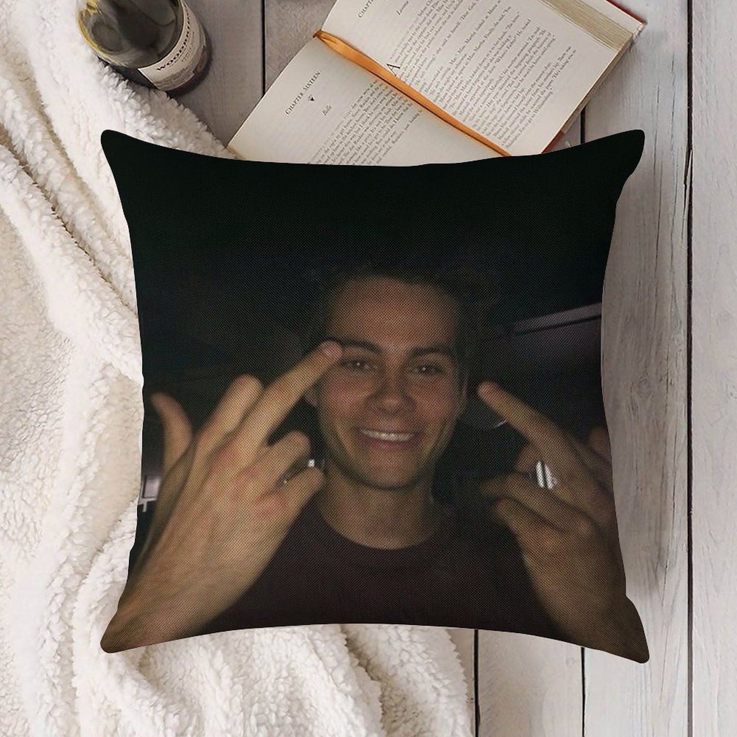 Dylan O’brien Middle Fingers Linen Throw Pillow Cover