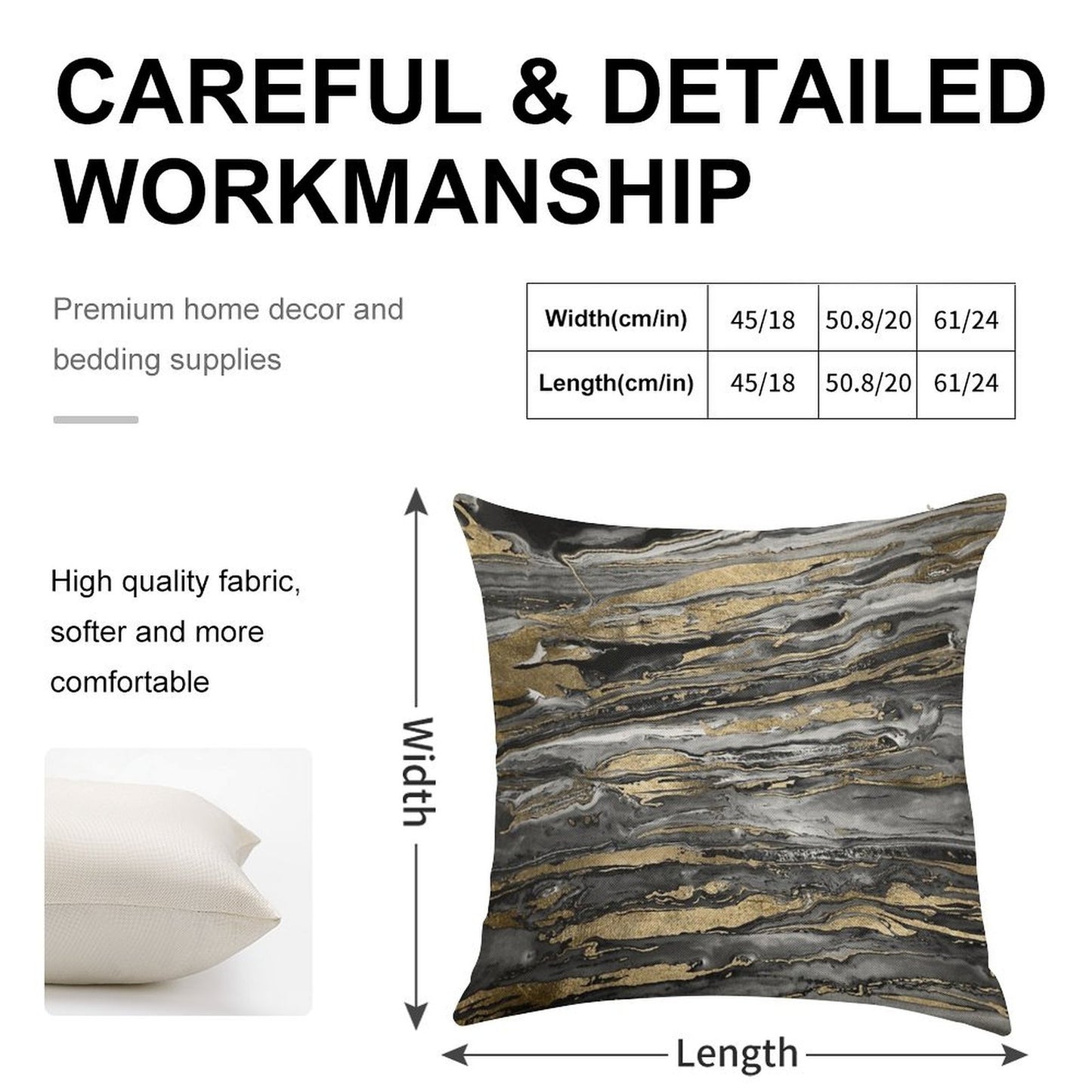 Stylish Grey Gold Abstract Marble Linen Throw Pillow Cover