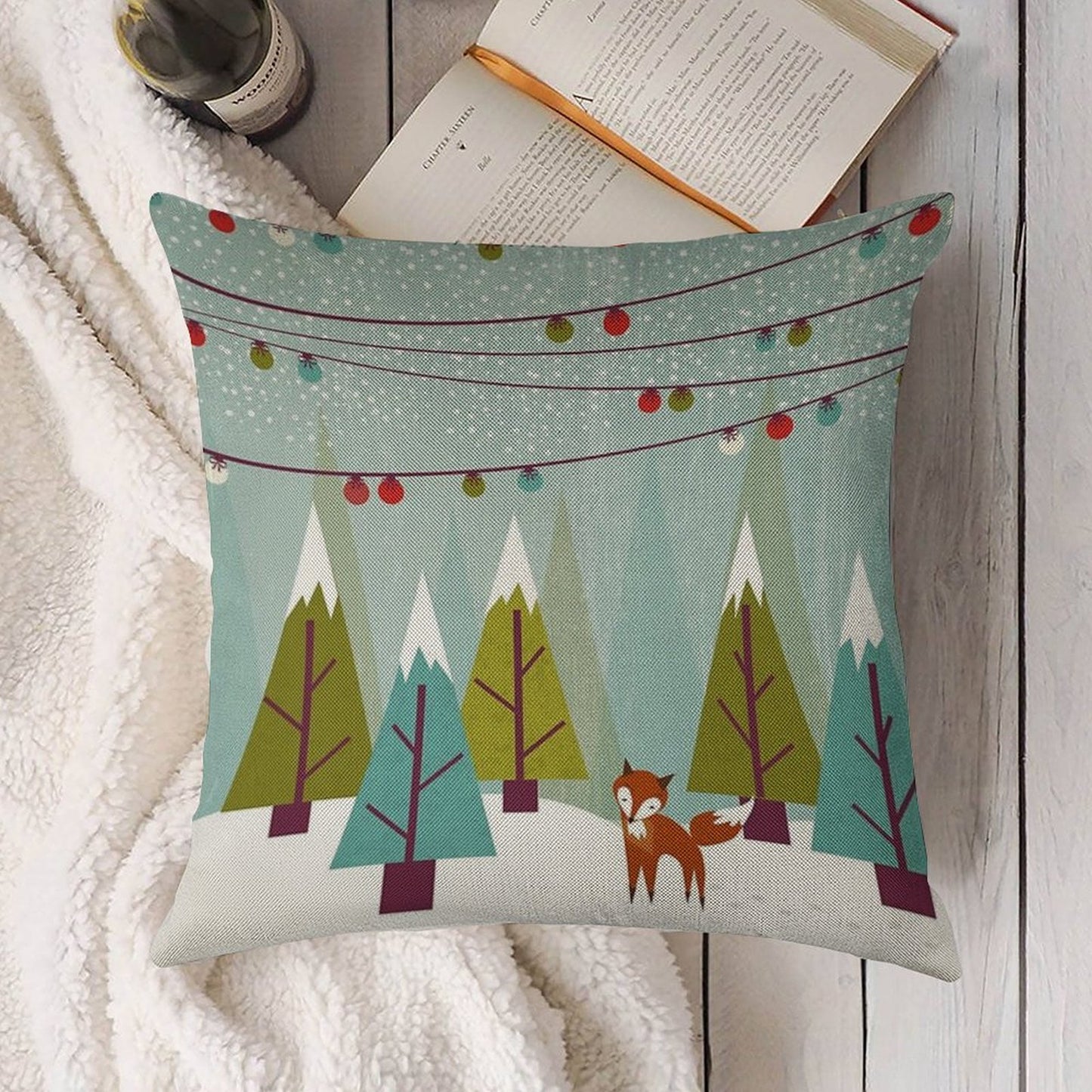 Winter Linen Throw Pillow Cover