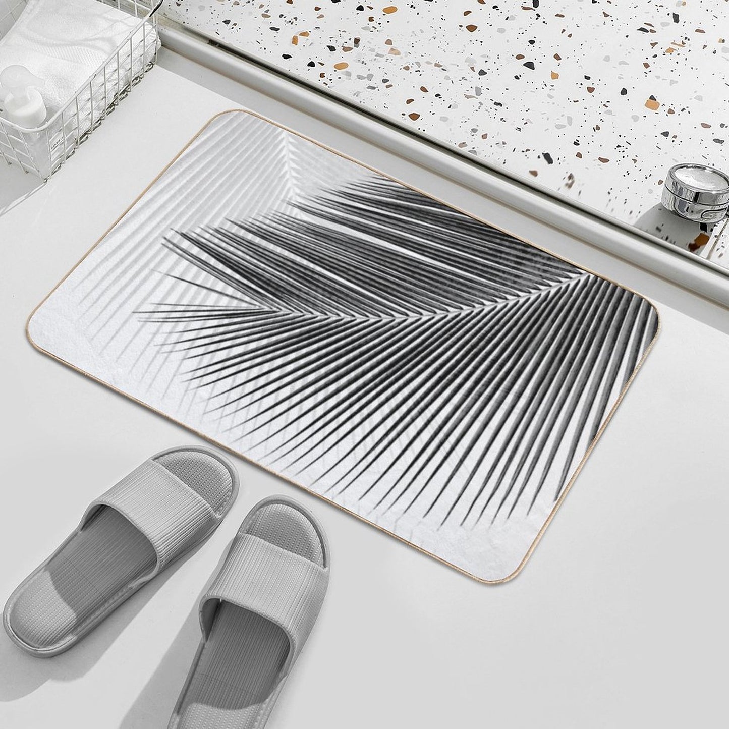 Palm Leaf Synchronicity - Bw Bath Mat
