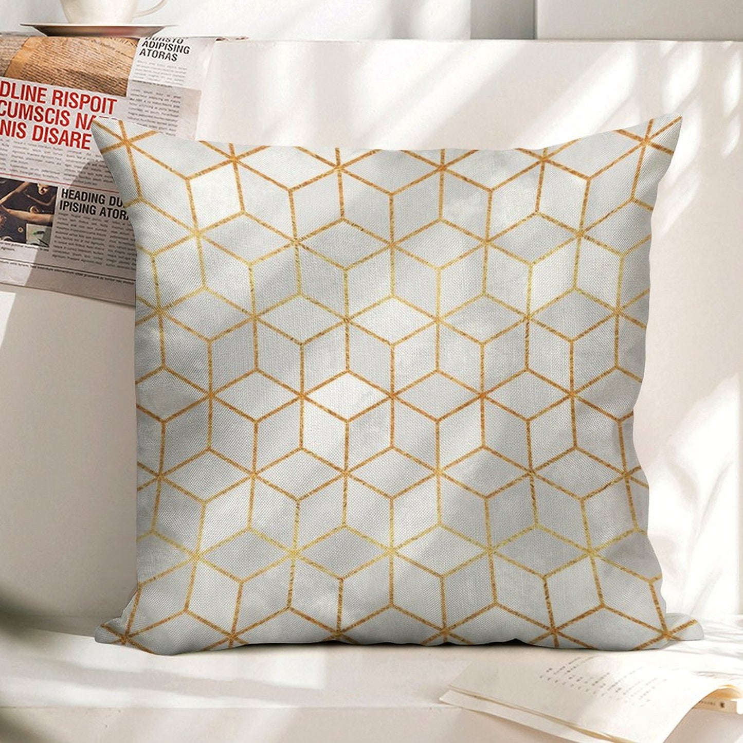 White Cubes Linen Throw Pillow Cover