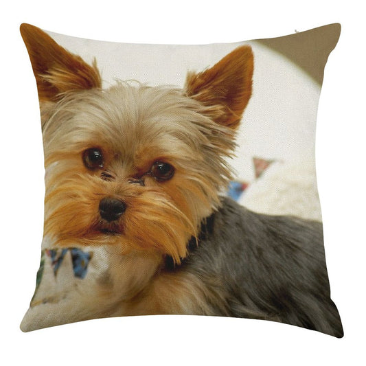 Yorkshire Terrier & Quilt Linen Throw Pillow Cover