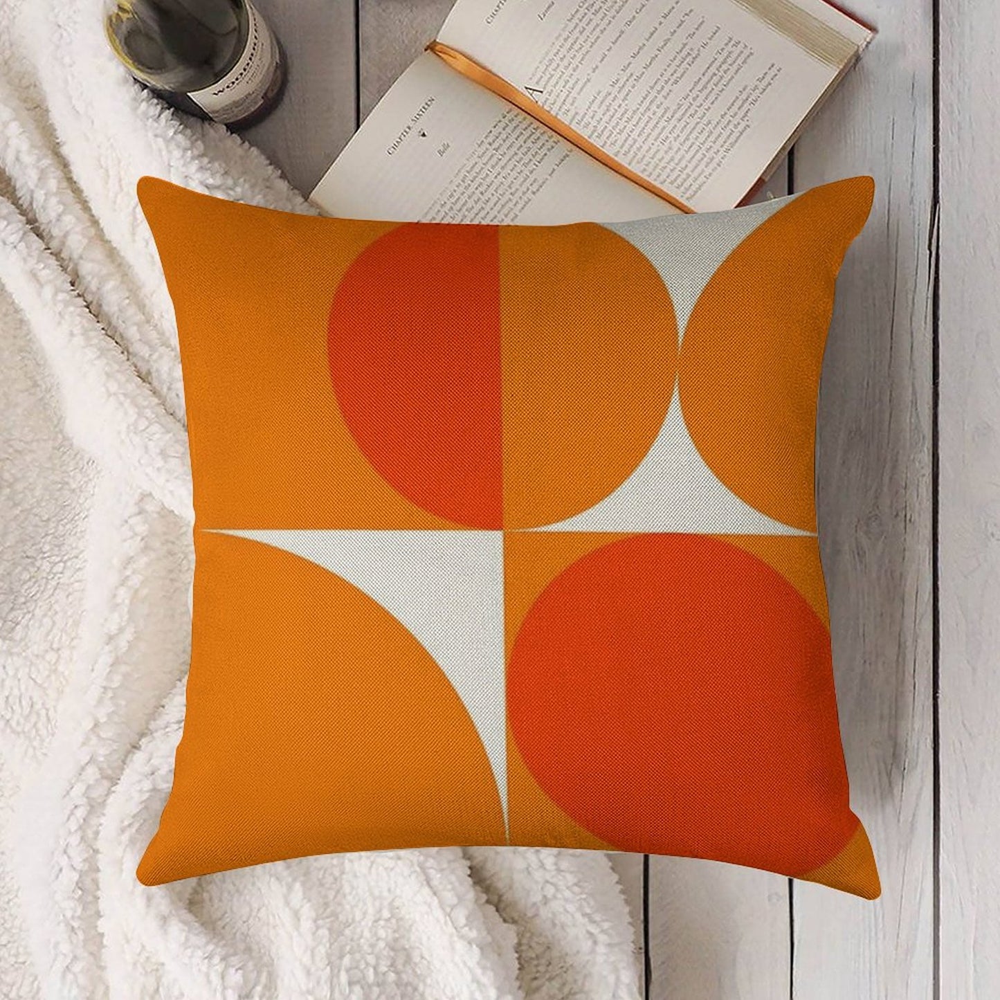 Orange Bauhaus Linen Throw Pillow Cover