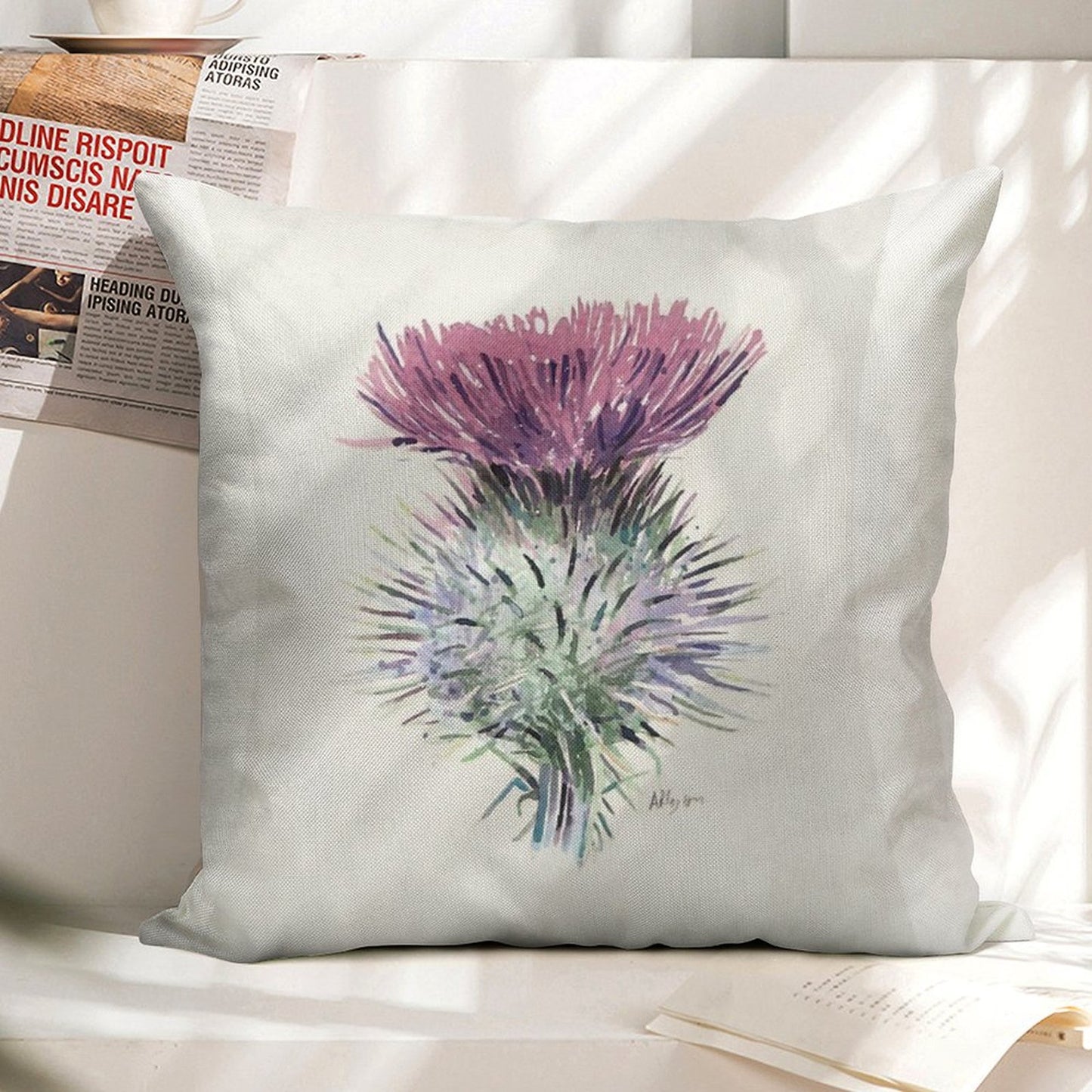 Scottish Thistle Linen Throw Pillow Cover