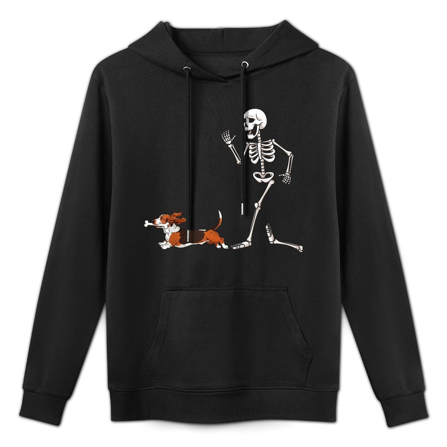 Funny Halloween Basset Hound And Skeleton Colorfast Hoodie