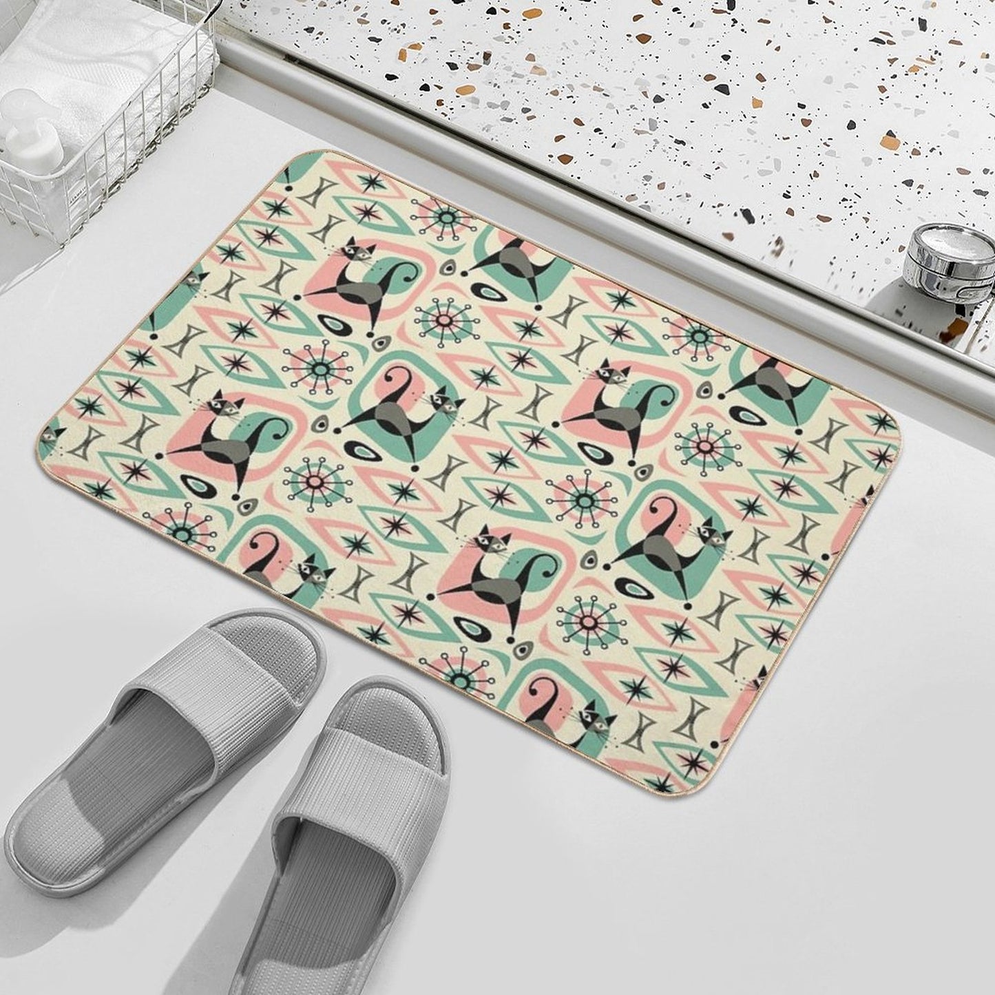 Mid Century Cat Abstract Bath Mat