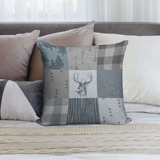 Deer Patchwork - Rustic Blue And Grey Soft Multiple Sizes Throw Pillow