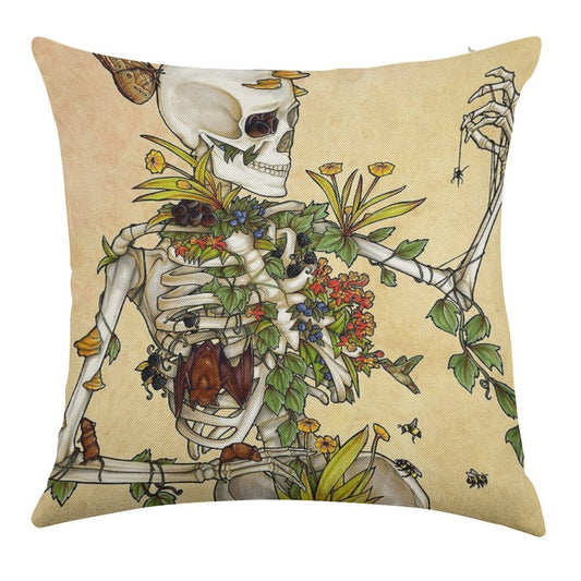 Bones And Botany Linen Throw Pillow Cover