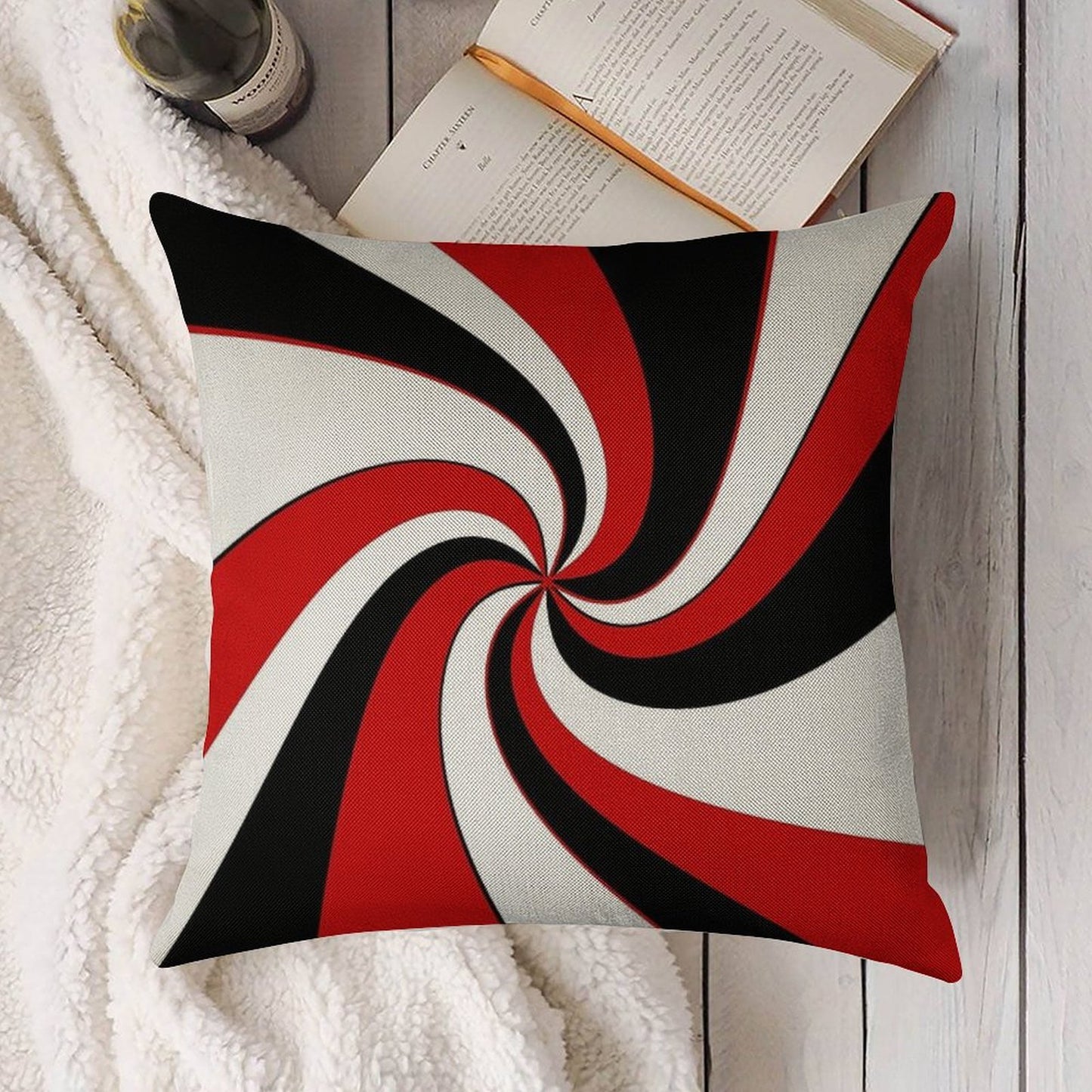 Red, Black And White Twist Design Linen Throw Pillow Cover