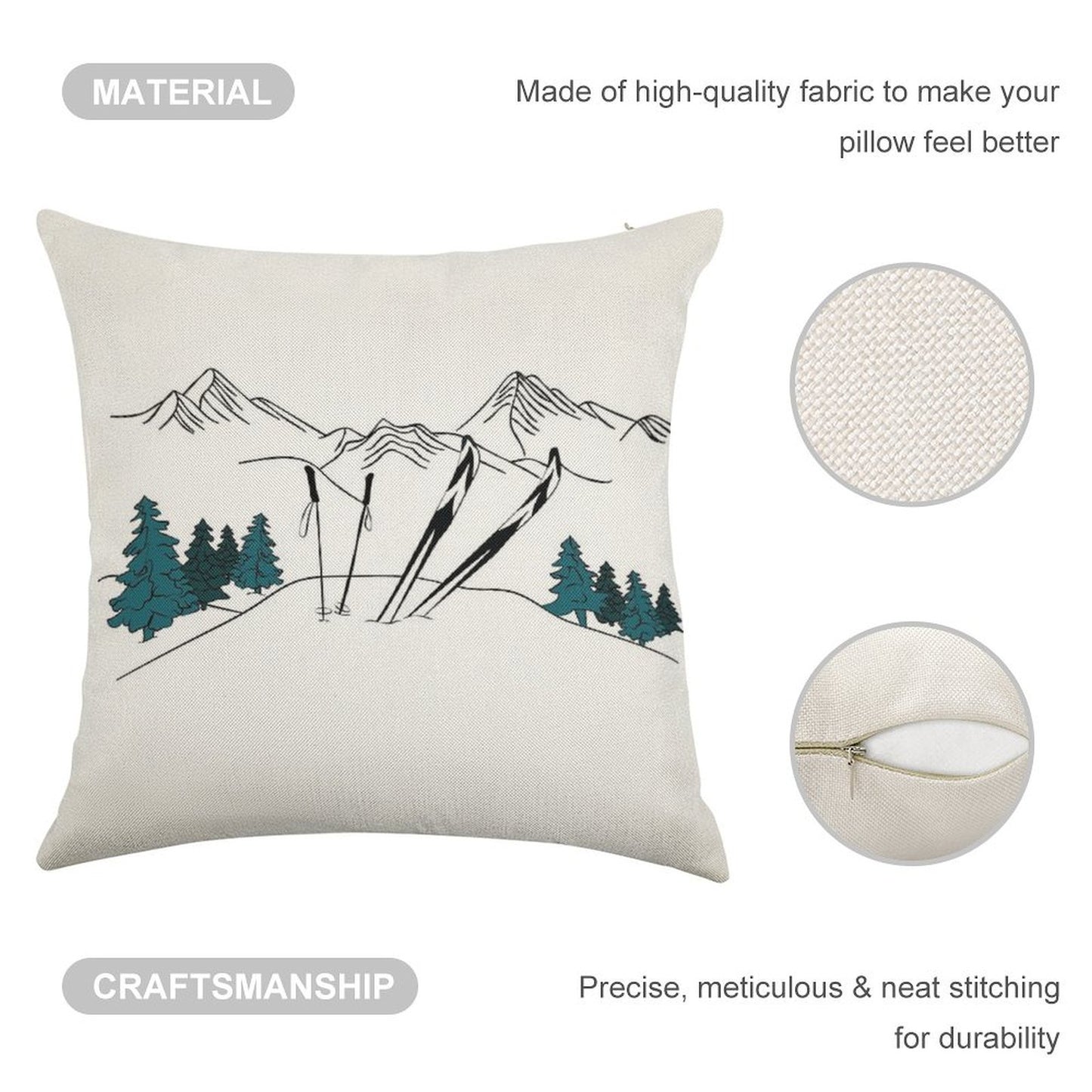 Ski You Later Winter Sports Scene Linen Throw Pillow Cover